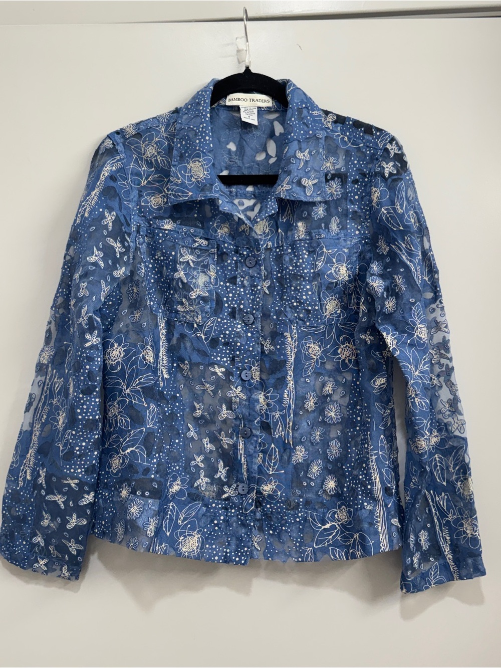 Bamboo Traders Blue Floral Button-Down Shirt Jacket Western Cowgirl